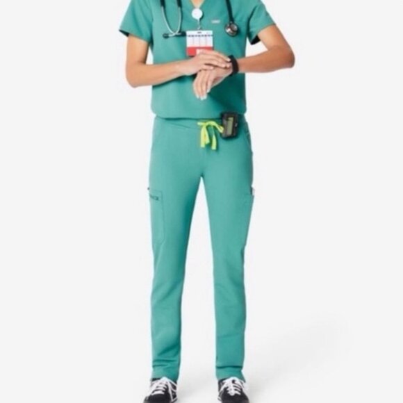 Figs Yola High Waisted Scrub Pants Womens 3XL Cactus Green Technical Medical - Picture 1 of 13